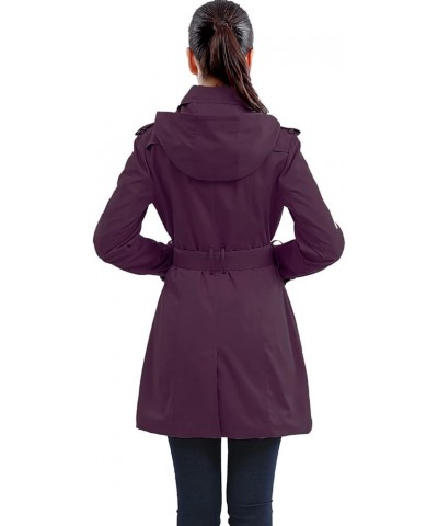 Women Leah Waterproof Hooded Mid Length Trench Coat Grape Wine $34.85 Coats