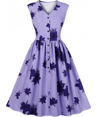 Women's Vintage 1950s 1940s Floral Dresses Split Neck Casual Tea Dress 5131-purple $11.61 Dresses