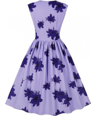 Women's Vintage 1950s 1940s Floral Dresses Split Neck Casual Tea Dress 5131-purple $11.61 Dresses