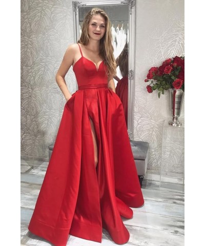 Women's Satin Prom Dresses Long Ball Gown V Neck High Slit Ruched Corset Formal Party Dress with Pockets Yellow $36.00 Dresses