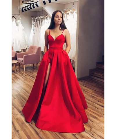 Women's Satin Prom Dresses Long Ball Gown V Neck High Slit Ruched Corset Formal Party Dress with Pockets Yellow $36.00 Dresses