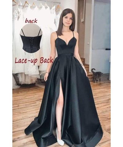 Women's Satin Prom Dresses Long Ball Gown V Neck High Slit Ruched Corset Formal Party Dress with Pockets Yellow $36.00 Dresses