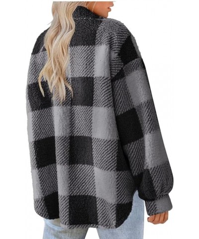 Plaid Shacket Jacket Women Boyfriend Long Sleeve Button Down Shirts 2023 Lapel Casual Fuzzy Fleece Cardigan Coats H01 Gray $1...