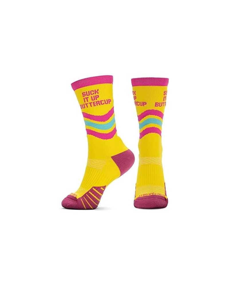 Inspirational Athletic Running Socks | Mid-Calf | Multiple Designs Suck It Up Buttercup (Yellow) $10.19 Activewear