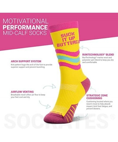 Inspirational Athletic Running Socks | Mid-Calf | Multiple Designs Suck It Up Buttercup (Yellow) $10.19 Activewear