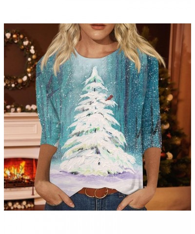 Christmas Shirts for Women 2023 3/4 Length Sleeve Tunic Tops Trendy Cute Graphic Tees Loose Fit Blouses Gifts Blue $6.37 Tops