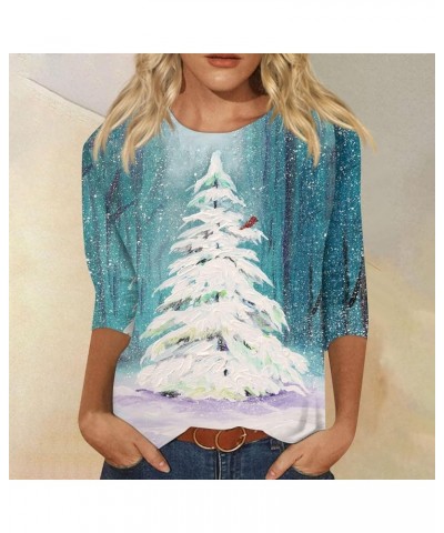 Christmas Shirts for Women 2023 3/4 Length Sleeve Tunic Tops Trendy Cute Graphic Tees Loose Fit Blouses Gifts Blue $6.37 Tops