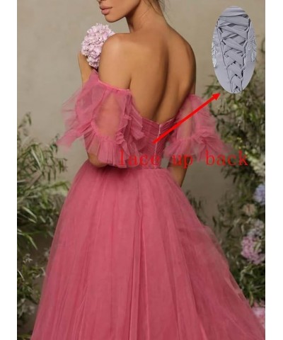 Off Shoulder Tulle Prom Dress Ruffle Sleeve Long Ruffle Puffy Ball Gowns A Line Formal Evening Party Dress Blue $30.00 Dresses