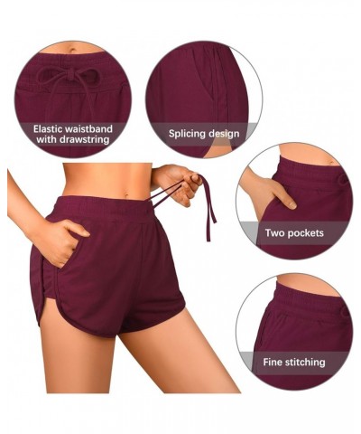 2 Pack Cotton Yoga Short Women Summer Running Gym Sports Waistband Shorts with Pockets Black, Jujube Red $13.19 Activewear