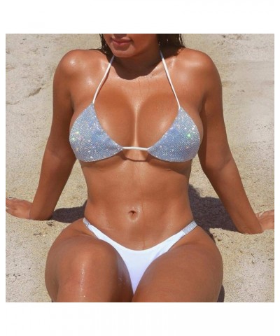 Sexy Handmade Sequins 2PCS Bikini Set Tankini Sexy Bra Swimsuit Lace Top Praty Swimwear White $17.48 Swimsuits