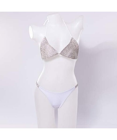 Sexy Handmade Sequins 2PCS Bikini Set Tankini Sexy Bra Swimsuit Lace Top Praty Swimwear White $17.48 Swimsuits