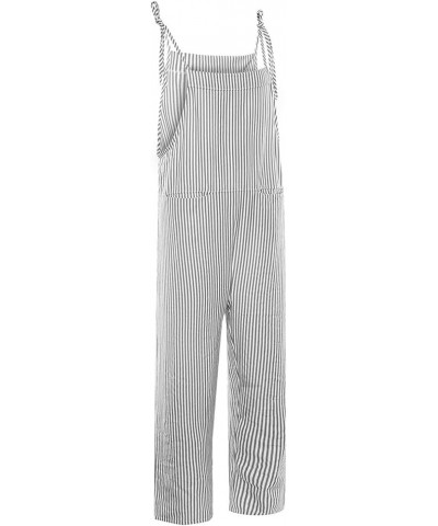 Women's Overalls Casual Summer Loose Sleeveless High Waist Bib Wide Leg Jumpsuit Romper with Pockets Plus Size Grey $3.26 Ove...