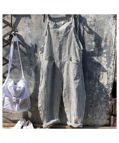 Women's Overalls Casual Summer Loose Sleeveless High Waist Bib Wide Leg Jumpsuit Romper with Pockets Plus Size Grey $3.26 Ove...