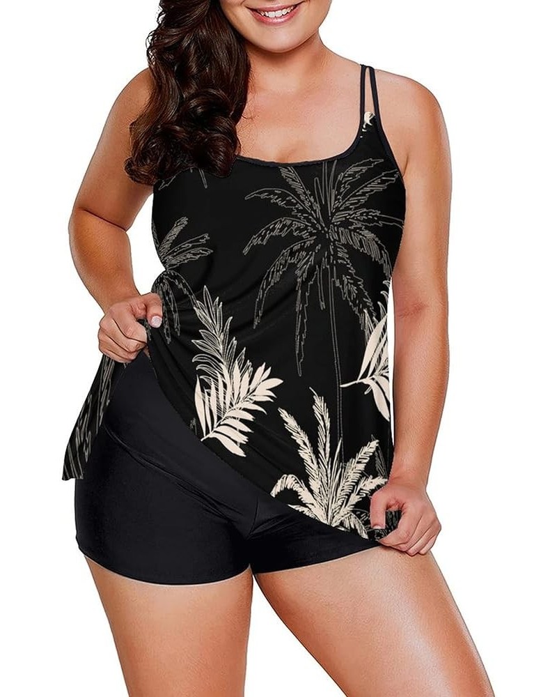 Womens Plus Size Tankini Swimsuit Two Piece Bathing Suits Swim Tank Top with Boy Short L-5X Z-black Tree $16.11 Swimsuits