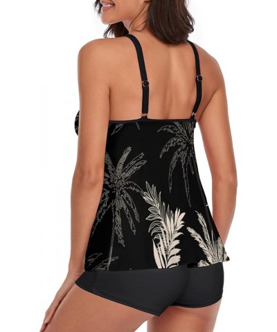 Womens Plus Size Tankini Swimsuit Two Piece Bathing Suits Swim Tank Top with Boy Short L-5X Z-black Tree $16.11 Swimsuits