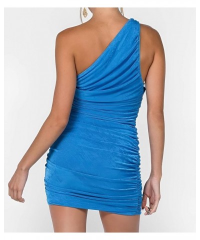 Women One Shoulder Bodycon Dress Ruched Sleeveless Sexy Mini Dress Short Party Homecoming Cocktail Dresses Blue $12.40 Dresses