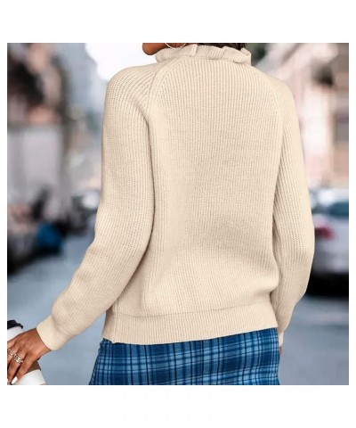 Women's Sweaters Fall/Winter Fashion Solid Color Long Sleeve Button Sweater with Wavy Neck Fall Clothes Beige $12.56 Sweaters