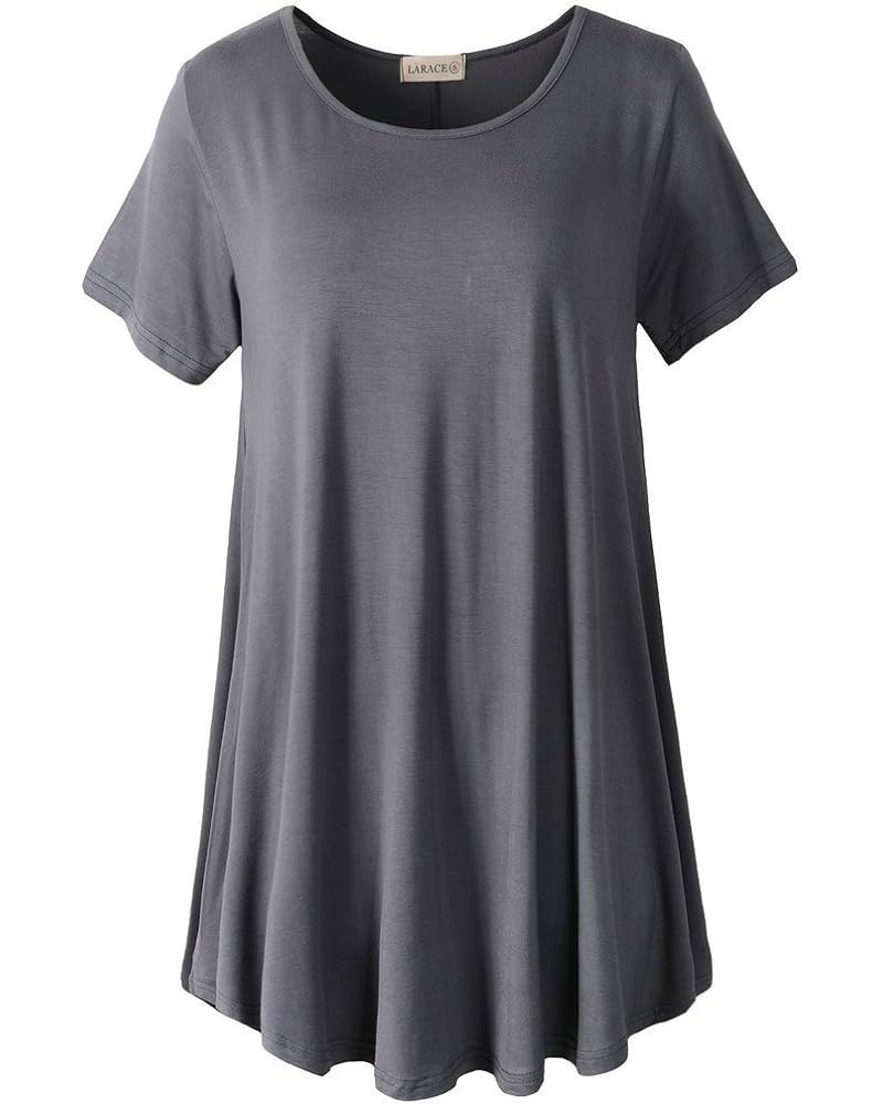 Plus Size Tops for Women Short Sleeve Shirts Casual Summer Clothes Round Neck Tunics for Leggings Deep Gray $11.50 Tops