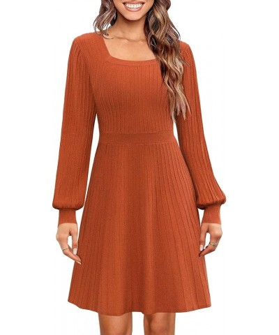 Sweater Dress for Women Long Sleeve Square Neck Knee Length Casual Knit Dresses Brown $31.32 Sweaters