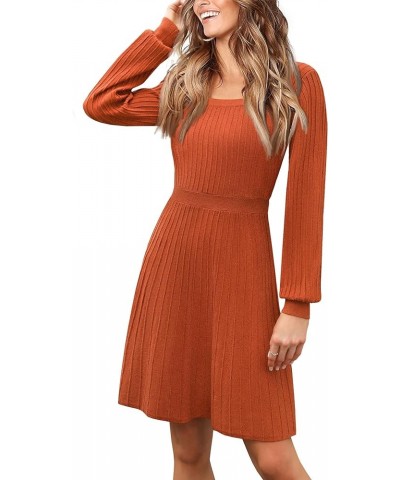 Sweater Dress for Women Long Sleeve Square Neck Knee Length Casual Knit Dresses Brown $31.32 Sweaters