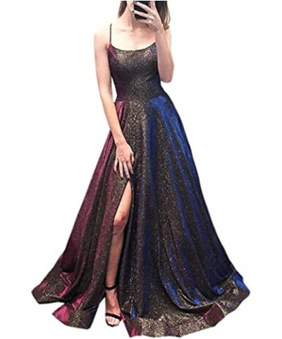 Women's Glitter Prom Dresses 2024 Split Spaghetti Strap Long Formal Evening Party Ball Gown with Pockets DE44 Grape $37.26 Dr...