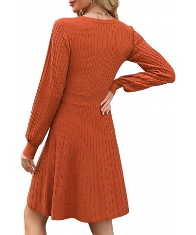 Sweater Dress for Women Long Sleeve Square Neck Knee Length Casual Knit Dresses Brown $31.32 Sweaters