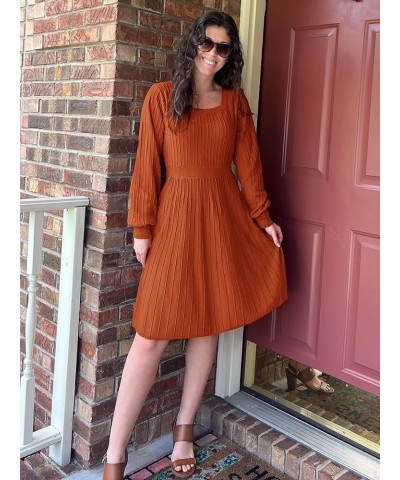 Sweater Dress for Women Long Sleeve Square Neck Knee Length Casual Knit Dresses Brown $31.32 Sweaters