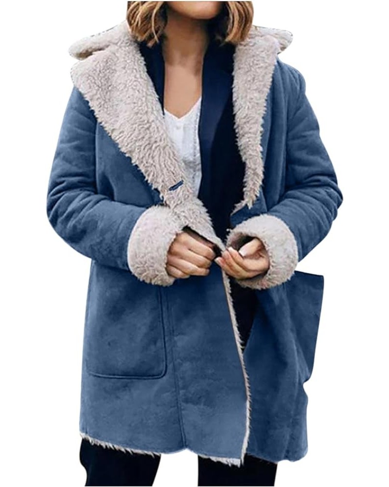 Women's Winter Thick Coat Warm Faux Lamb Wool Lined Jacket Casual Long Sleeve Lapel Button Sherpa Jackets Outerwear Winter Sh...