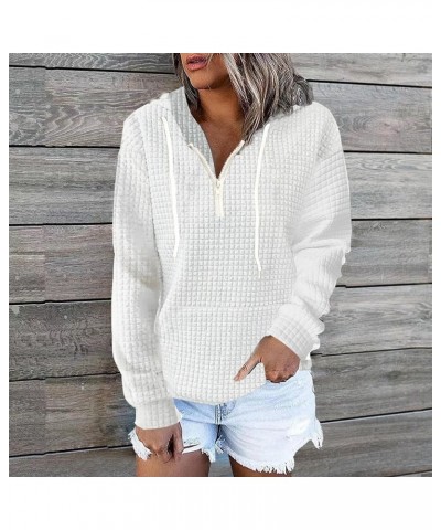 Trendy Hoodies for Women 2023 Casual Long Sleeve Drawstring Waffle Pullover Tops Loose Hooded Sweatshirt with Pocket A6-white...