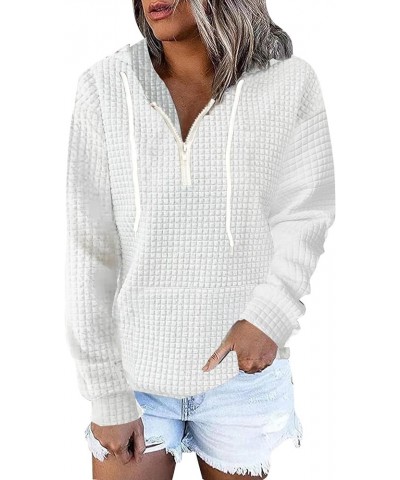 Trendy Hoodies for Women 2023 Casual Long Sleeve Drawstring Waffle Pullover Tops Loose Hooded Sweatshirt with Pocket A6-white...