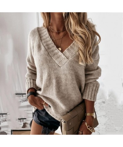 Women's Sexy V Neck Long Sleeve Sweater Pullover Autumn Loose Solid Color Oversized Knit Pullover Sweater Top Sexy V Neck11 $...