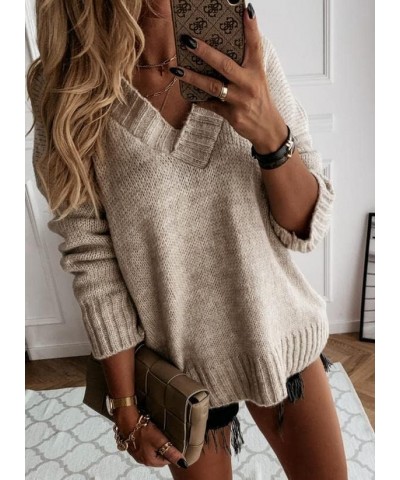 Women's Sexy V Neck Long Sleeve Sweater Pullover Autumn Loose Solid Color Oversized Knit Pullover Sweater Top Sexy V Neck11 $...