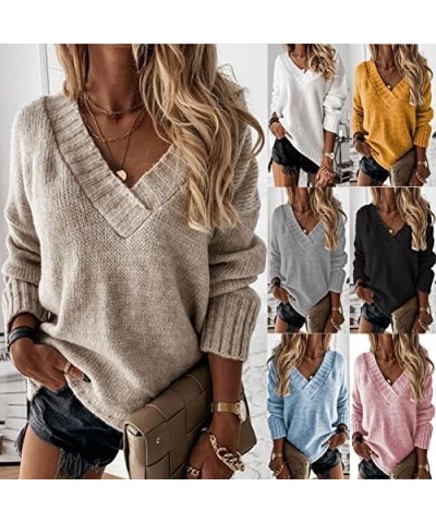 Women's Sexy V Neck Long Sleeve Sweater Pullover Autumn Loose Solid Color Oversized Knit Pullover Sweater Top Sexy V Neck11 $...