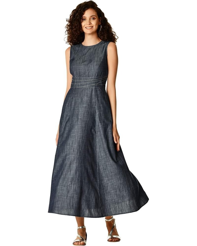 FX Asymmetric Waist Cotton Chambray Dress- Customizable Neckline, Sleeve & Length Indigo Chambray $48.33 Dresses