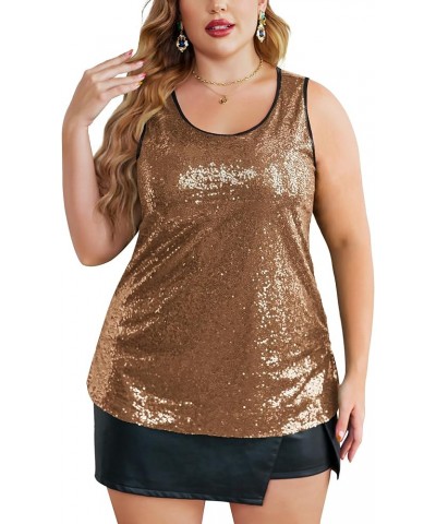 Women's Sequin Tops Plus Size Glitter Tank Top Sleeveless Sparkle Shimmer Shirt Tops Brown $25.47 Tanks