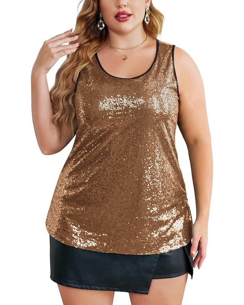 Women's Sequin Tops Plus Size Glitter Tank Top Sleeveless Sparkle Shimmer Shirt Tops Brown $25.47 Tanks