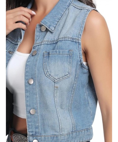 Women’s Denim Vest Sleeveless Classic Cropped Distressed Spread Collar Button Jean Vest Jackets With Pockets Light Blue $22.6...