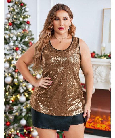 Women's Sequin Tops Plus Size Glitter Tank Top Sleeveless Sparkle Shimmer Shirt Tops Brown $25.47 Tanks