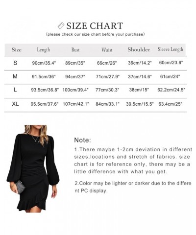 Women's Long Sleeves Bodycon Mini Dress Ruched Puff Sleeve Ruffle Hem Round Neck Cocktail Party Work Office Dress Black $19.6...