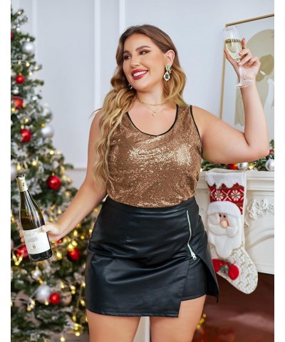 Women's Sequin Tops Plus Size Glitter Tank Top Sleeveless Sparkle Shimmer Shirt Tops Brown $25.47 Tanks