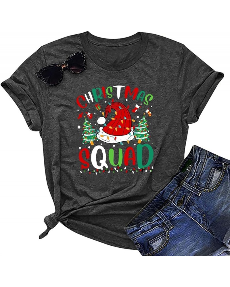 Christmas T-Shirt Women Santa Squad Shirt Cute Short Sleeve Christmas Graphics Shirt Xmas Tee Tops Darkgrey2 $13.61 T-Shirts