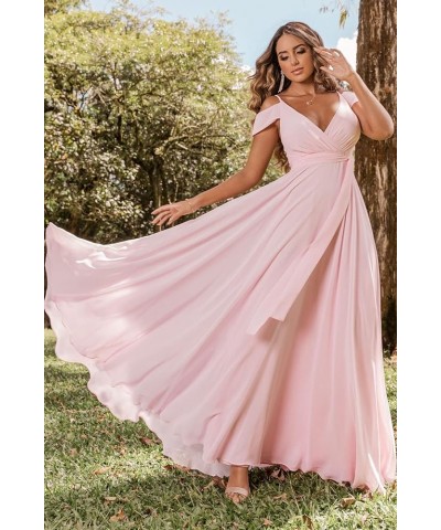 Women's Off The Shoulder Long Bridesmaid Dresses for Wedding Chiffon Ruched Formal Evening Gowns with Slit Sage Green $27.50 ...