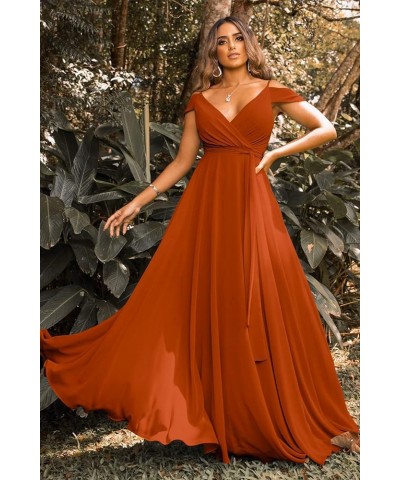 Women's Off The Shoulder Long Bridesmaid Dresses for Wedding Chiffon Ruched Formal Evening Gowns with Slit Sage Green $27.50 ...