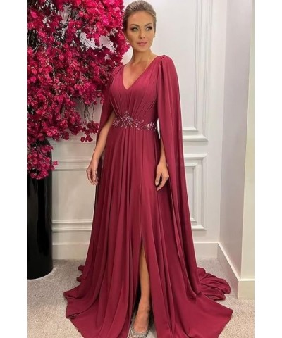 Mother of The Bride Dresses with Long Cape Sleeves Beaded Split Floor Length Formal Dress 1-mint $33.44 Dresses