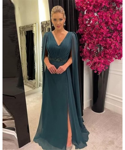 Mother of The Bride Dresses with Long Cape Sleeves Beaded Split Floor Length Formal Dress 1-mint $33.44 Dresses