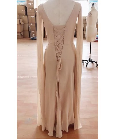 Mother of The Bride Dresses with Long Cape Sleeves Beaded Split Floor Length Formal Dress 1-mint $33.44 Dresses