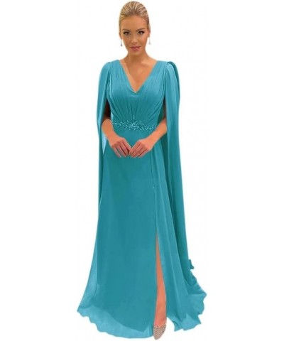 Mother of The Bride Dresses with Long Cape Sleeves Beaded Split Floor Length Formal Dress 1-mint $33.44 Dresses