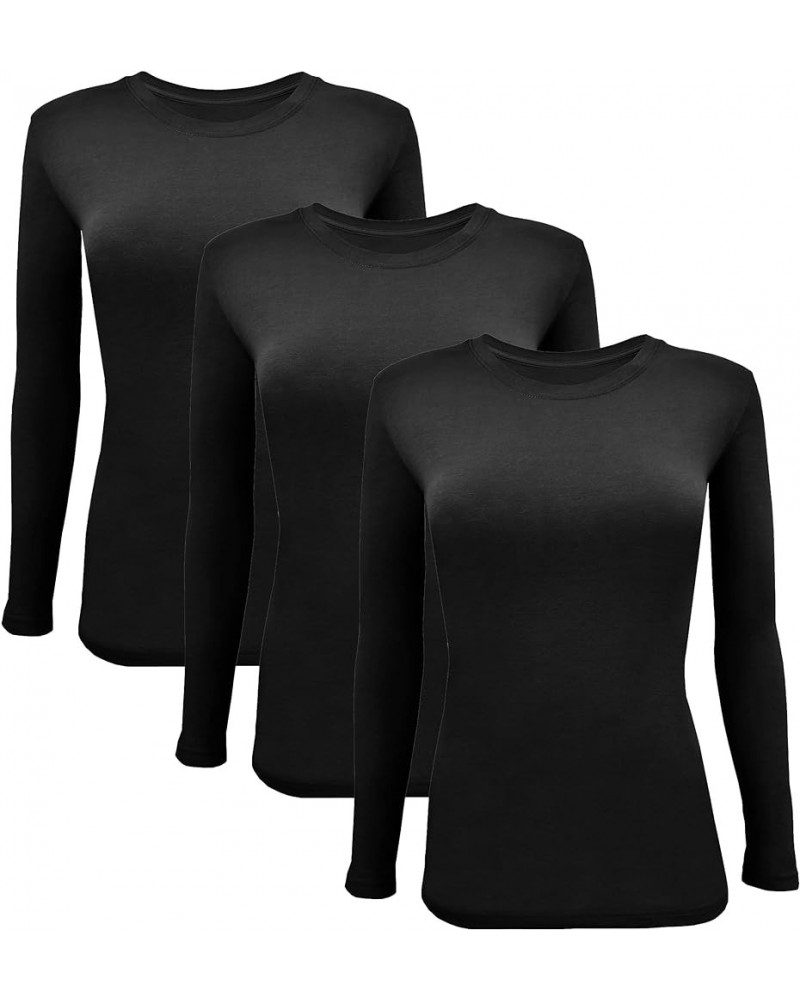 Long Sleeve Undershirts for Scrubs - Great Stretch and Layering Piece - 3 Pack Black $25.64 Underwear