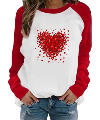 Women Valentines Day Tops Heart Love Print Long Sleeve Crewneck Pullover Shirts Oversize Trendy Funny Loose Blouse H red $6.6...