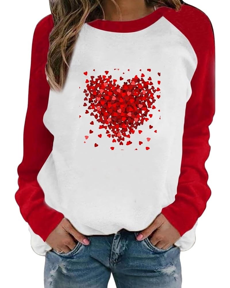 Women Valentines Day Tops Heart Love Print Long Sleeve Crewneck Pullover Shirts Oversize Trendy Funny Loose Blouse H red $6.6...